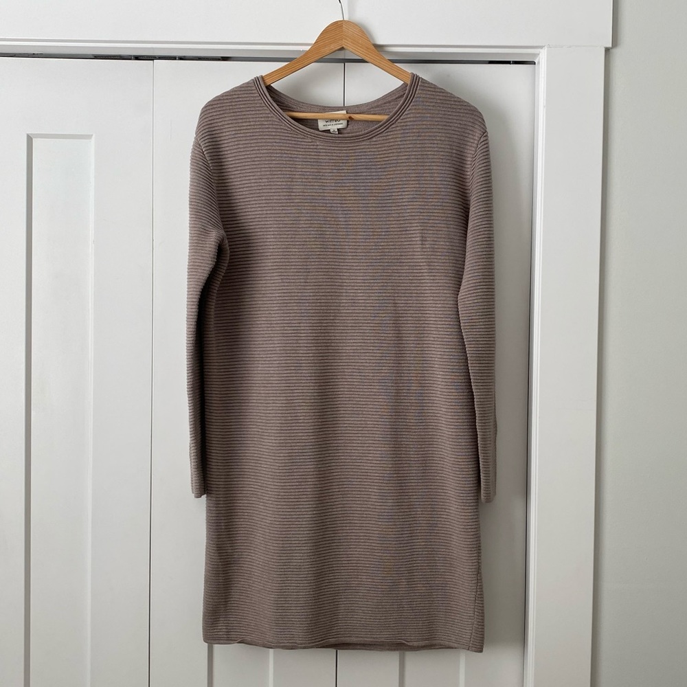 Aritzia Ribbed Long Sleeve Sweater Dress in Taupe